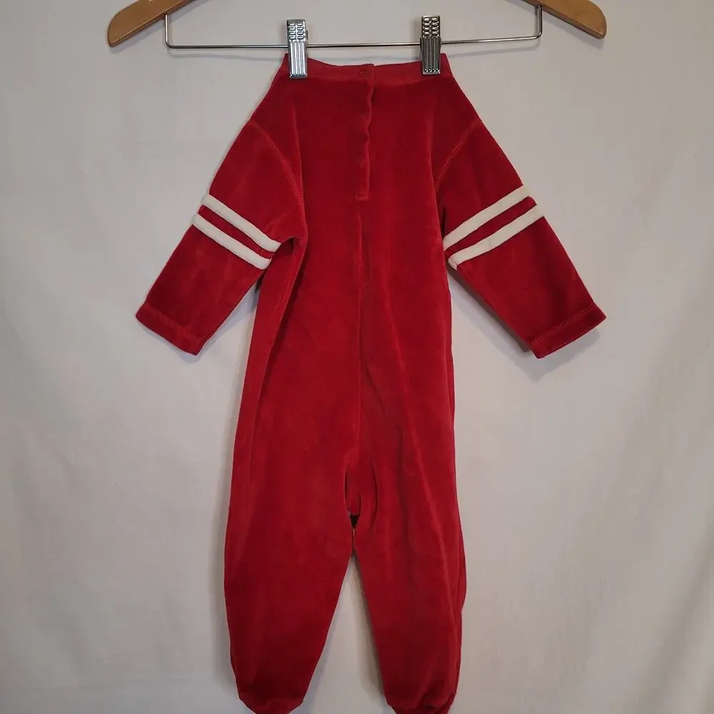 Baby Beginnings Red One piece Velour Jumper Sweatsuit Race Suit Soft 3-6 M